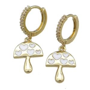 copper hoop Earring with white enamel mushroom, gold plated, approx 12-14mm [FN23870]