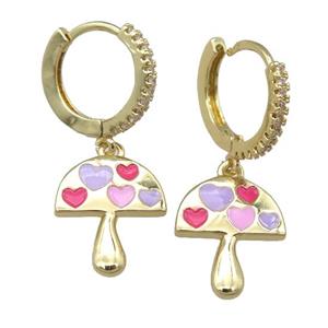 copper hoop Earring with enamel mushroom, gold plated, approx 12-14mm [FN23871]