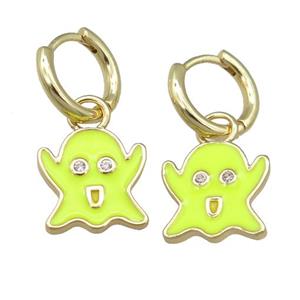 copper Hoop Earrings with yellow Enamel Ghost, gold plated, approx 13mm [FN23872]