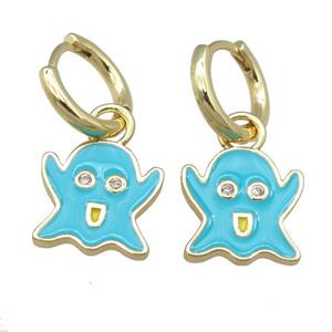 copper Hoop Earrings with blue Enamel Ghost, gold plated, approx 13mm [FN23874]