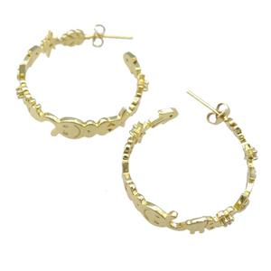 copper Stud Earrings, gold plated, approx 30mm [FN23879]