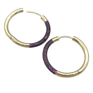 copper Hoop Earrings pave hotpink zircon, gold plated, approx 32mm [FN23880]