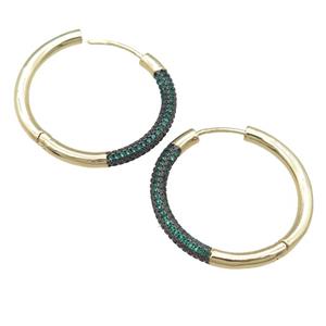 copper Hoop Earrings pave green zircon, gold plated, approx 32mm [FN23881]