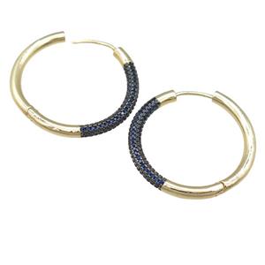 copper Hoop Earrings pave blue zircon, gold plated, approx 32mm [FN23882]