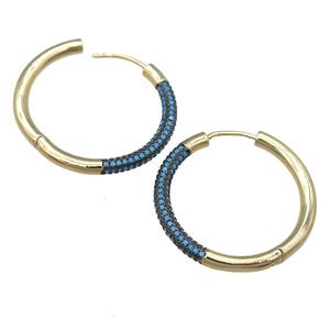 copper Hoop Earrings pave turq zircon, gold plated, approx 32mm [FN23883]