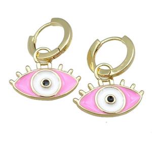copper Hoop Earring with pink Enamel Eye, gold plated, approx 11-19mm, 13mm dia [FN23886]