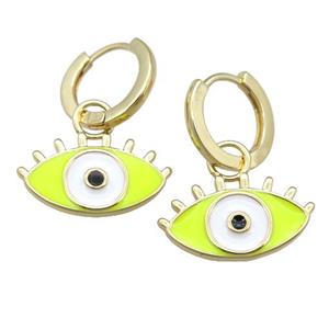 copper Hoop Earring with yellow Enamel Eye, gold plated, approx 11-19mm, 13mm dia [FN23887]