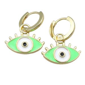 copper Hoop Earring with green Enamel Eye, gold plated, approx 11-19mm, 13mm dia [FN23888]