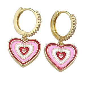 copper Hoop Earring with Enamel Heart, gold plated, approx 14mm, 13mm dia [FN23890]