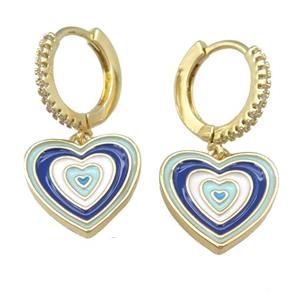 copper Hoop Earring with Enamel Heart, gold plated, approx 14mm, 13mm dia [FN23891]