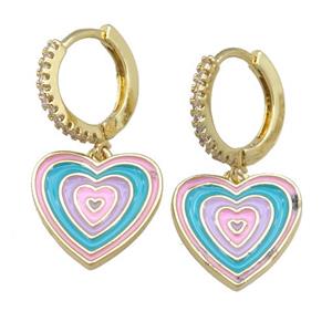 copper Hoop Earring with Enamel Heart, gold plated, approx 14mm, 13mm dia [FN23892]