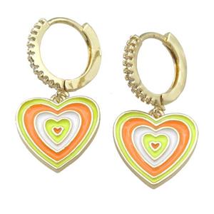 copper Hoop Earring with Enamel Heart, gold plated, approx 14mm, 13mm dia [FN23893]