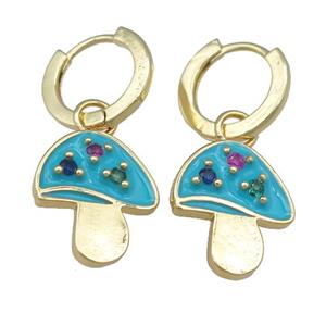 copper Hoop Earring with Enamel Mushroom, gold plated, approx 14-16mm, 13mm dia [FN23895]