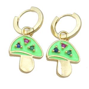 copper Hoop Earring with green Enamel Mushroom, gold plated, approx 14-16mm, 13mm dia [FN23896]