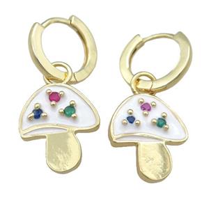 copper Hoop Earring with white Enamel Mushroom, gold plated, approx 14-16mm, 13mm dia [FN23898]