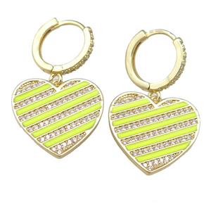 copper Hoop Earring with yellow Enamel Heart, gold plated, approx 20mm, 13mm dia [FN23899]