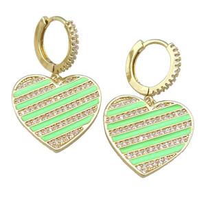copper Hoop Earring with green Enamel Heart, gold plated, approx 20mm, 13mm dia [FN23900]