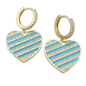 copper Hoop Earring with blue Enamel Heart, gold plated, approx 20mm, 13mm dia [FN23901]