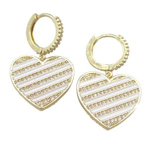 copper Hoop Earring with white Enamel Heart, gold plated, approx 20mm, 13mm dia [FN23903]