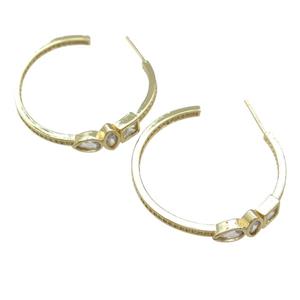 copper Stud Earring pave zircon, gold plated, approx 35mm [FN23904]