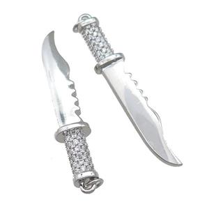 copper sword pendant pave zircon, platinum plated, approx 8-45mm [FN23905]