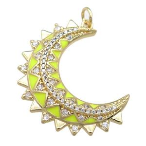 copper Crescent pendant pave zircon with yellow enamel, gold plated, approx 10-30mm [FN23910]