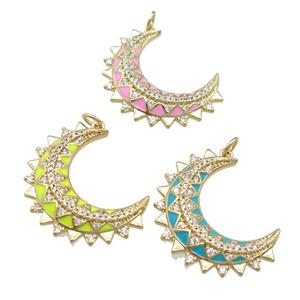 copper Crescent pendant pave zircon with enamel, gold plated, mixed, approx 10-30mm [FN23913]