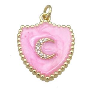 copper shield pendant with moon, pink enamel, gold plated, approx 18-20mm [FN23915]