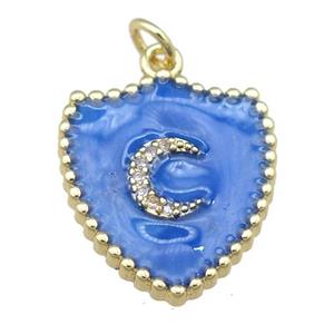 copper shield pendant with moon, blue enamel, gold plated, approx 18-20mm [FN23916]