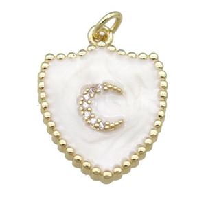 copper shield pendant with moon, white enamel, gold plated, approx 18-20mm [FN23918]