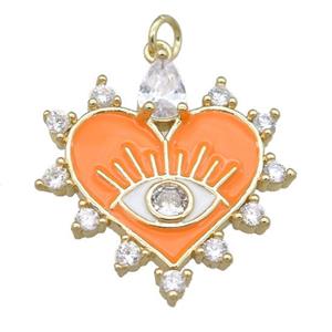 copper heart pendant with orange enamel, gold plated, approx 26mm [FN23942]
