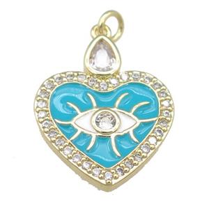 copper heart pendant with blue enamel, eye, gold plated, approx 20-25mm [FN23946]