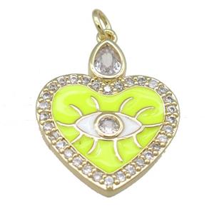 copper heart pendant with yellow enamel, eye, gold plated, approx 20-25mm [FN23947]