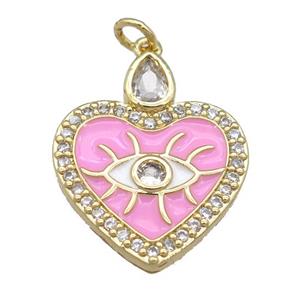 copper heart pendant with pink enamel, eye, gold plated, approx 20-25mm [FN23948]