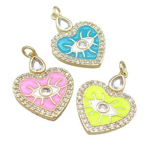 copper heart pendant with enamel, eye, gold plated, mixed, approx 20-25mm [FN23950]