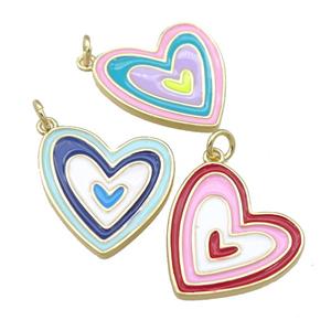 copper enamel heart pendant, gold plated, mixed, approx 20mm [FN23954]