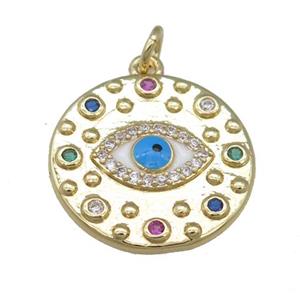 copper circle pendant with enamel evil eye, gold plated, approx 19mm [FN23956]