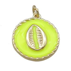 copper circle pendant with yellow enamel, mouth, gold plated, approx 17mm [FN23961]