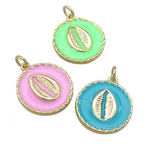 copper circle pendant with enamel, mouth, gold plated, mixed, approx 17mm [FN23963]