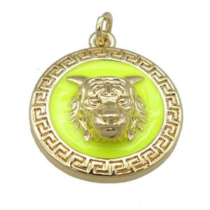 copper Tiger pendant with yellow enamel, gold plated, approx 20mm [FN23973]