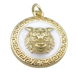 copper Tiger pendant with white enamel, gold plated, approx 20mm [FN23976]