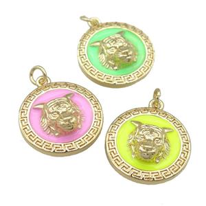 copper Tiger pendant with enamel, gold plated, mixed, approx 20mm [FN23977]