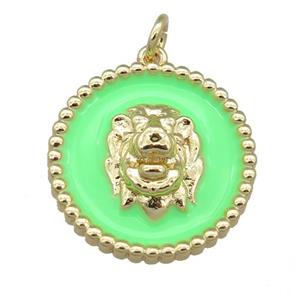 Copper Lion Pendant Green Enamel Gold Plated, approx 20mm [FN23980]