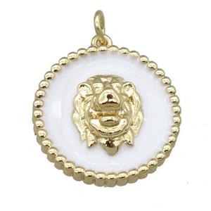 Copper Lion Pendant White Enamel Gold Plated, approx 20mm [FN23982]