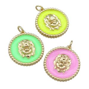 Copper Lion Pendant Enamel Gold Plated Mixed, approx 20mm [FN23983]