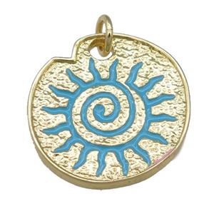 teal Enamel Rebirth symbols, copper pendant, gold plated, approx 22-24mm [FN23984]