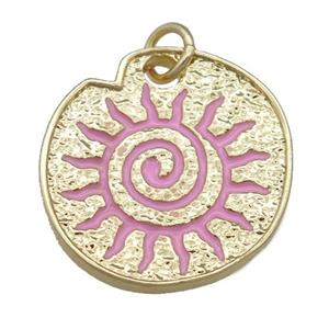 pink Enamel Rebirth Symbols, copper pendant, gold plated, approx 22-24mm [FN23987]