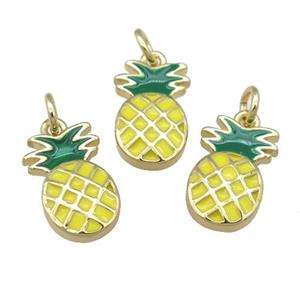 copper pineapple pendant with yellow enamel, gold plated, approx 7-14mm [FN23992]