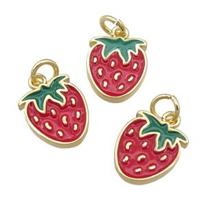 copper strawberry pendant with red enamel, gold plated, approx 10-11mm [FN23993]