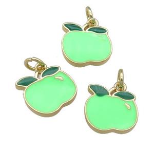 copper apple pendant with green enamel, gold plated, approx 11-12mm [FN23994]